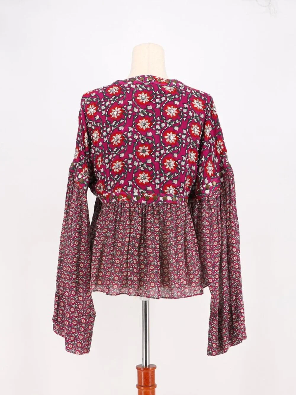 FREE PEOPLE Malia Babydoll Jacket Beaded Floral Tie Front Size S